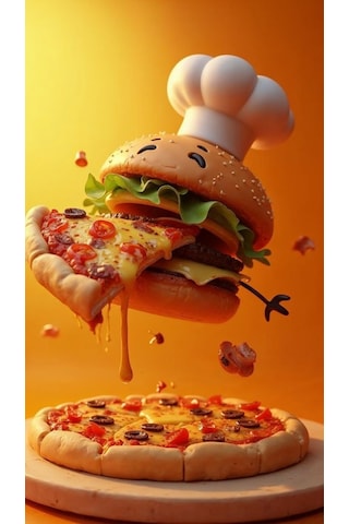 Pizza Yiyen Hamburger V1 Ev Duvar Salon Güzellik Salonu Ofis Dükkan Dekarasyon Kanvas Tablo