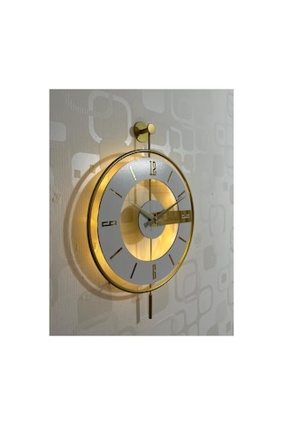Pey Aksesuar Metal Camlı 40x60cm Duvar Saati Işıklı Gerçek Cam Duvar Saati Modern Tasarım Gold-şeffaf-beyaz