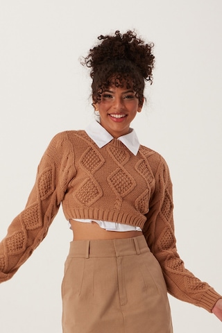 Quhox Kadın Triko Sweatshirt Taba