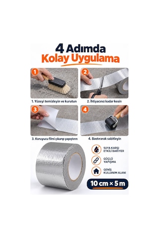 Su Geçirmez Çatı Boru Duvar Çatlak Yapışkan Çamur Bant Folyo 5 Mt X 10 Cm