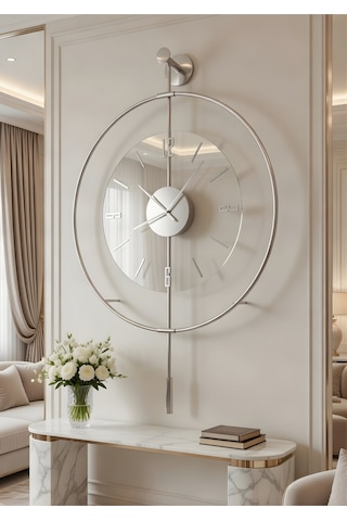 MetaQuartz Aksesuar (Büyük Boy-50*75 cm)Mat Gümüş Luxry Şeffaf Göbek Metal Dekoratif Camlı Gri