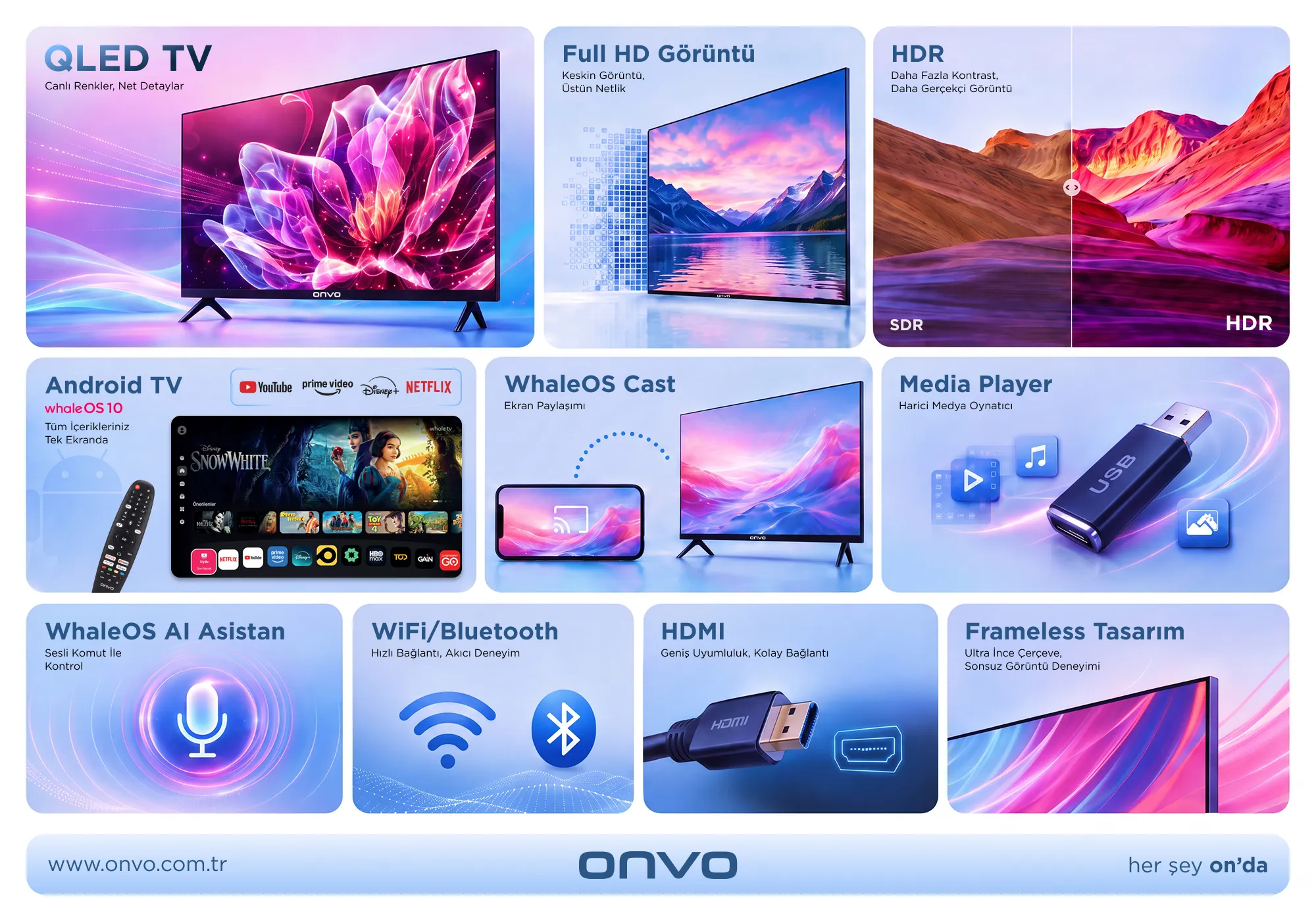 Onvo 43VQ80F3FA 43" 109 Ekran Uydu Alıcılı Full HD Whaleos QLED TV