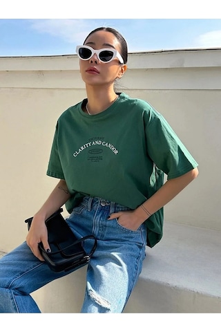 Clarity And Candor Baskılı Unisex Oversize T-shirt Yesil
