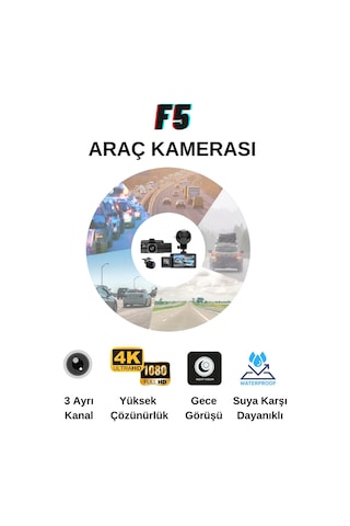 Wearfitpro F6 4k 1080p Monitörlü Gece Görüşlü 3 Kanal Araç İç Dış Kamera