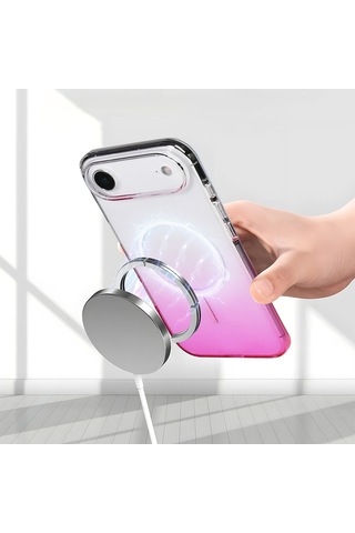 Apple iPhone Uyumlu 17 Air Kılıf Renk Geçişli Magsafe Şeffaf Kamera Yükseltili Silikon Pazarplus Siyah