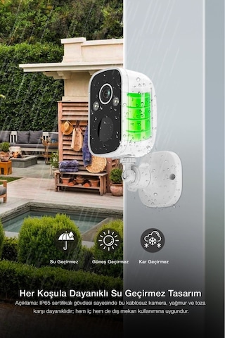 Kablosuz Güvenlik Kamerası 1080p Full Hd Wifi, Gece Görüş, İki Yönlü Ses, Ip65