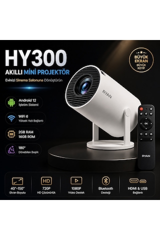 Hy300 Akıllı Projektör 2gb Ram 16gb Rom Android Wifi 6 Bluetooth 5.0 4k Destekli