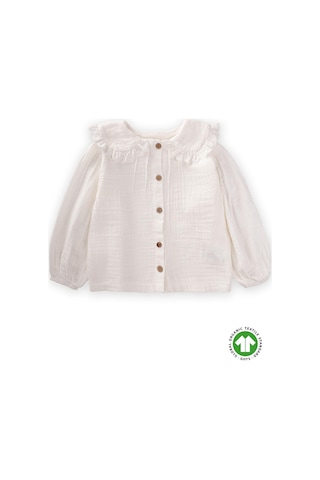 Cigit Organic Fisto Yakalı Müslin Gömlek 2-10 Yaş Kırık Beyaz Beyaz