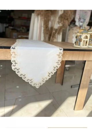Lale Krem Fransız Dantel Detaylı Sehpa Örtüsü 40x145 Cm Şık Tasarım Çok Renkli