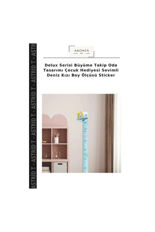 Delux Serisi Büyüme Takip Oda Tasarımı Çocuk Hediyesi Sevimli Deniz Kızı Boy Ölçüsü Sticker
