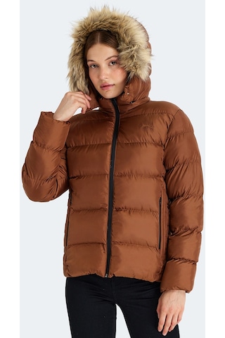 Slazenger GUEST Kadın Kapüşonlu Şişme Taba Mont & Kaban