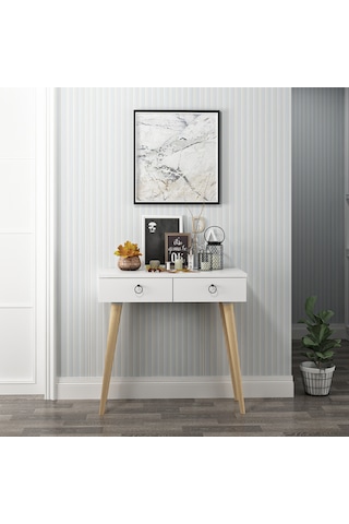 Dekorosso Arden Ahşap Ayaklı Modern Dekoratif Dresuar Beyaz 72cm Beyaz