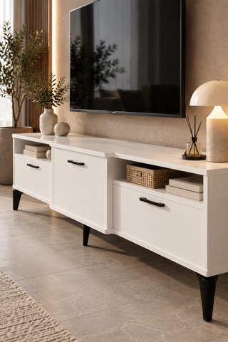 Sulorahome Metalik Beyaz Tv Sehpası 160x40 Cm