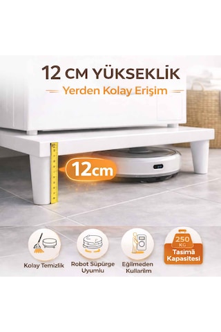 İmt Aksesuar Çamaşır Makinesi Yükseltici 60x60 Cm 12 Cm Platform Robot Süpürge Uyumlu Titreşim Azaltıcı Beyaz