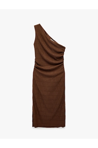 Koton Tek Omuz Kolsuz Slim Fit Bürümcük Uzun Elbise Kahverengi 6sal80061ık Kahve