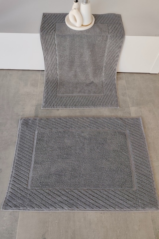 2'li Diyagonal Çizgili Ayak Havlusu Seti - %100 Pamuk Havlu Takımı - 50x70 Cm Antrasıt Antrasit