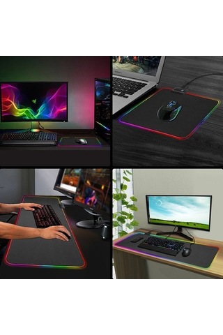 Fastbuy Rgb Işıklı Oyuncu Fare Altlığı, 14 Işık Modu, Usb, 800x300mm, Anti-kayma Taban, Kilitli Kenar, Siyah