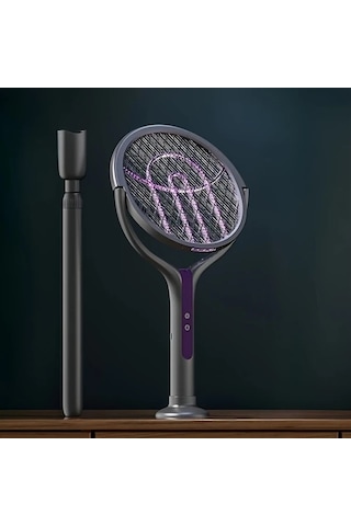 Boatshop1 Teleskopik Uzatma Çubuğu Mor Katlanabilir Şarj Edilebilir Elektrikli Sinek Raketi Ve Mor Işık Uzatmalı Sopa Ev Ofis Kamp İçin