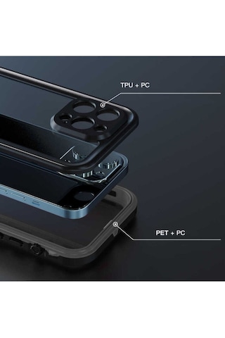 Apple     Uyumlu iPhone 13 Pro Kılıf 1-1 Su Geçirmez Kılıf Siyah