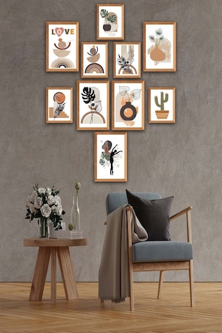 No77decor 10 Parça Botanic Ve Bohem Tarzda Sanatsal Ahşap Çerçeve Görünümlü Uv Baskı Mdf Tablo Seti Dac330mdf10lı