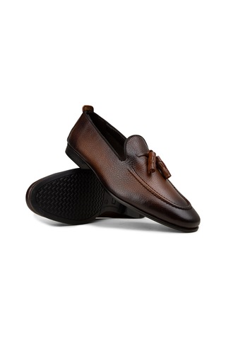 Deery Erkek Kahverengi Hakiki Deri Püsküllü Loafer - 01701mkhvc92