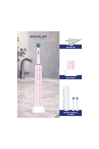 Wohler Değiştirilebilir Başlıklı Şarj Edilebilir Elektrikli Diş Fırçası - Pembe Şarjlı