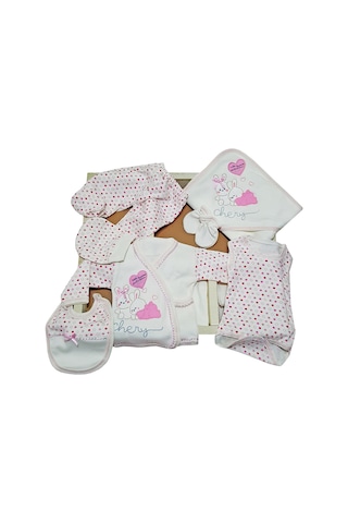 Tavşan Nakışlı 11 Parça Yenidoğan Hastane Çıkışı Zıbın Seti Ekru - Pembe