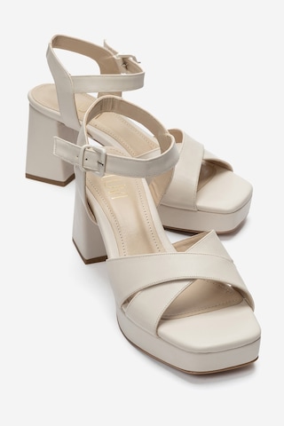 Luvishoes Luvi Shoes Lisbon Bej Cilt Çapraz Bantlı Kadın Platform Topuklu Ayakkabı BEJ CILT