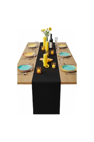 Siyah Şık Masa Runnerı 50x150 Cm Modern Ve Zarif Masa Örtüsü Siyah