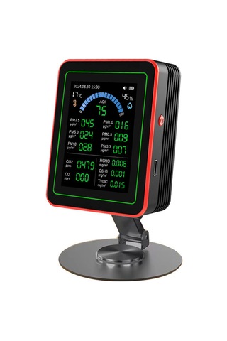 Wezone Zn-mt32 Siyah Standlı Hava Kalitesi Testeri: Co2, Pm2.5, Hcho, Isı-nem Ölçümü Ve Veri Depolama/download Özellikli 18'li Fonksiyonlu Cihaz