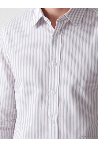 LC Waikiki Southblue Beyaz Regular Fit Çizgili Poplin Erkek Gömlek Whıte Strıped