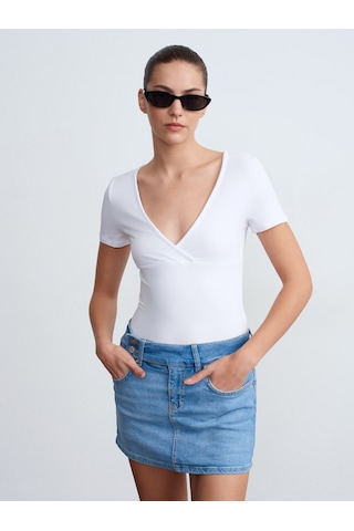 Dilvin 32758 V Yaka Kısa Kollu T-shirt-beyaz