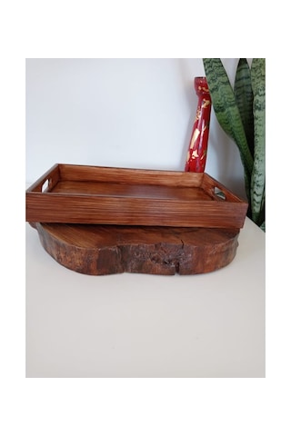 Eskitme Efektli Ahşap Dekoratif Kahve, Çay, Söz, Nişan, Sunum , Servis Tepsisi Eskitme Kahverengi