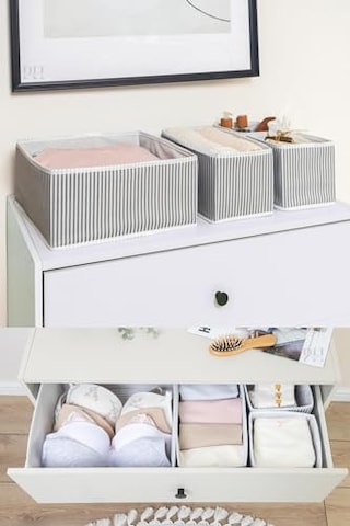 8 Li Çekmece Düzenleyici Organizer Dekoratif Sepet Hurç 8 Li Çekmece Çizgili Genel