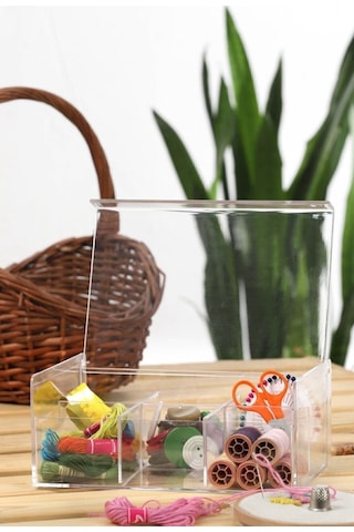 Sembol Gross 6 Bölmeli Demlik Poşet Çay Saklama Kutusu Organizeri Mutfak Ofis Saklama Kutusu Şeffaf Beyaz