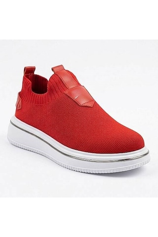 Daytex 1111 Erkek Slip-on - Full Triko Örgü Sportif Kalın Eva Taban Sneaker Kırmızı