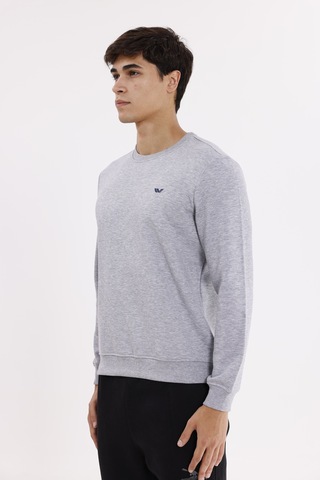 Rowinger Göğüs Logolu Bisiklet Yaka Rahat Kalıp Mevsimlik Sweatshirt Grey