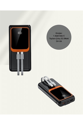 20.000 Mah Powerbank 22.5w Hızlı Şarj Çok Kablolu Dijital Göstergeli Siyah 67433262