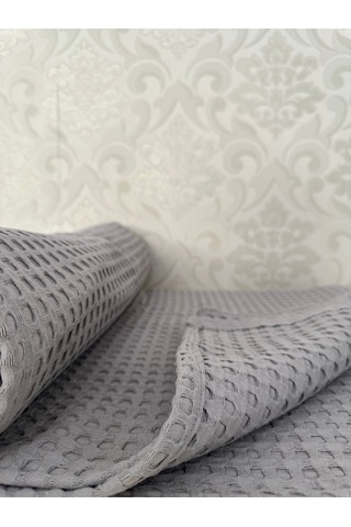 Premium %100 Pamuk Çift Kişilik Yazlık Pike, Yatak Örtüsü, Terletmez Kumaş Gri Renk 240x200cm Gri