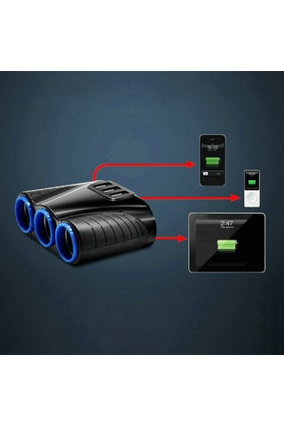 Teltree Araç Çakmak Soketi Çevirici: 3 Çakmak + 3 Usb Port, 12-24v, 3.1a, Akıllı Telefon, Tablet, Gps İçin Usb Şarj Aleti