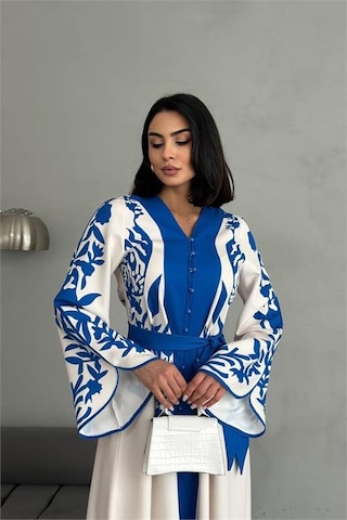 Neşeli Butik Kadın Atlas Kumaş Düğme Detaylı Elbise Nbms2507 Mavi