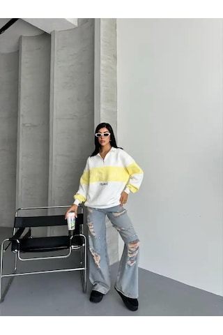 Yarım Fermuar Ikı Renklı Sweat Sarı