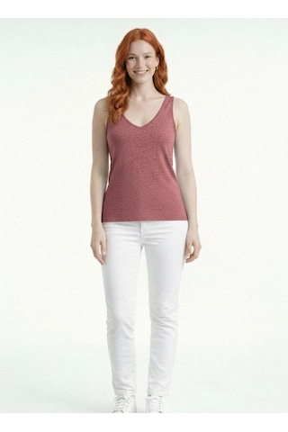 Neden Tekstil Kadın V Yaka İnce Askılı Basic T-shirt - Pembe