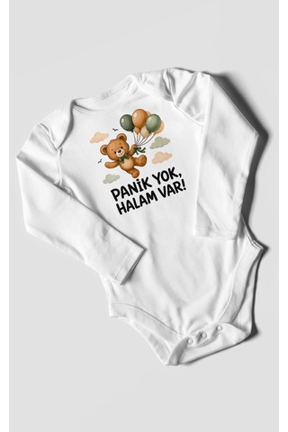 Morivokids Panik Yok, Halam Var Uzun Kollu Çıtçıtlı Bebek Body Beyaz