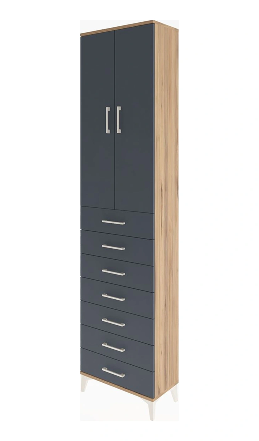 Arges Dolap 3 Raflı 7 Çekmeceli 2 Kapaklı 60x30x243 Çam-antrasit Çam