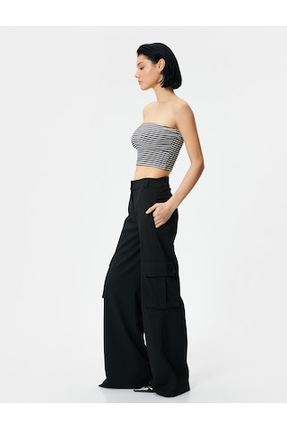 Koton Straplez Crop Üst Pamuklu Siyah Çizgili 4sak10030ek 4SAK10030EK9S9