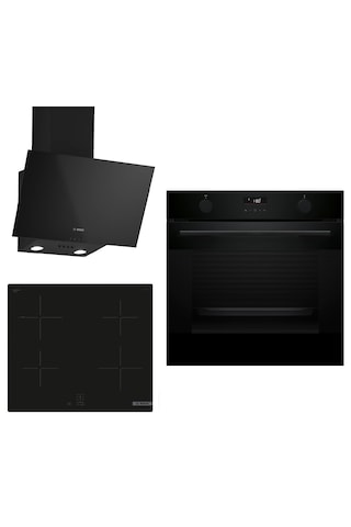 Bosch 650 HUA736EA0T - PUG61KAA5E - DWK63PJ60T İndüksiyon Ocaklı Siyah 3'Lü Ankastre Set