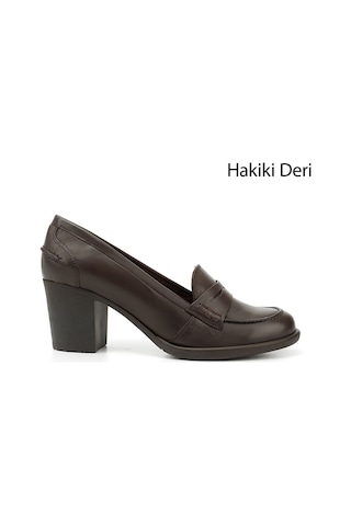 Gönderi(R) Gönderi R Kahve Antik Orta Kalın Topuklu Hakiki Deri Ayakkabı Kahve