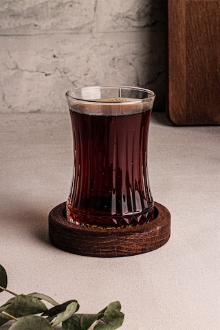Snippy Bella 6 Lı Cam Çay Seti 12 Parça Ahşap Altlık Çay Takımı Ahşap