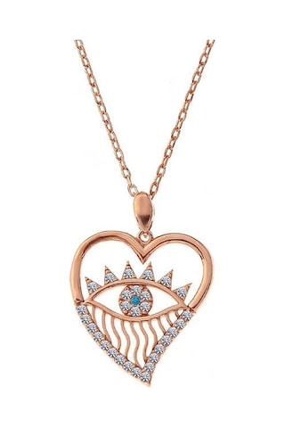 Coquet Accessories 925 Ayar Gümüş Rose Kalp Göz Kadın Kolye